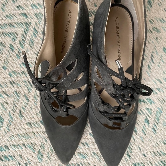 Adrienne Vittadini Gray Lace Up Bootie Heels - Picture 6 of 11